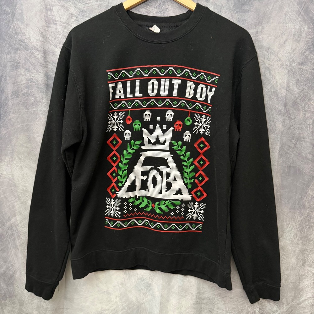 Fall Out Boy Black Holiday Sweatshirt Mens Medium FOB Christmas Graphic Crewneck